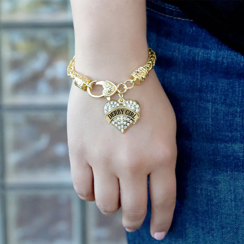 Gold Derby Girl Pave Heart Charm Braided Bracelet