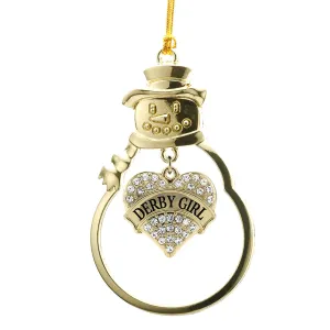 Gold Derby Girl Pave Heart Charm Snowman Ornament