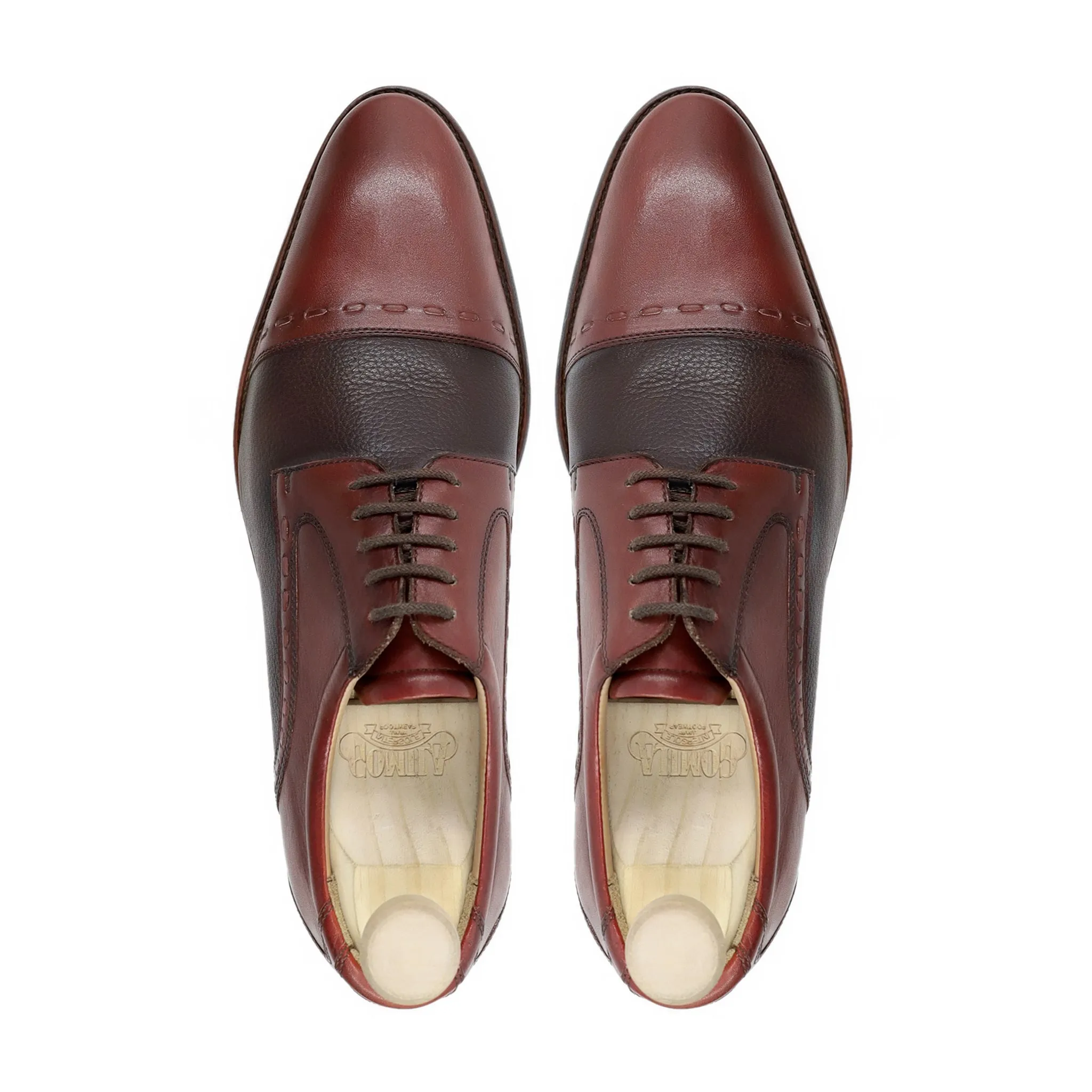 Gomel - Men's Oxblood Calf and Dark Brown Pebble Grain Leather Derby Shoe