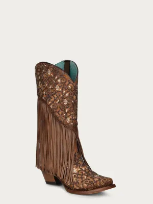 GORGEOUS GLITTERED EMBROIDERY AND FRINGE BOOT Style No. C3876