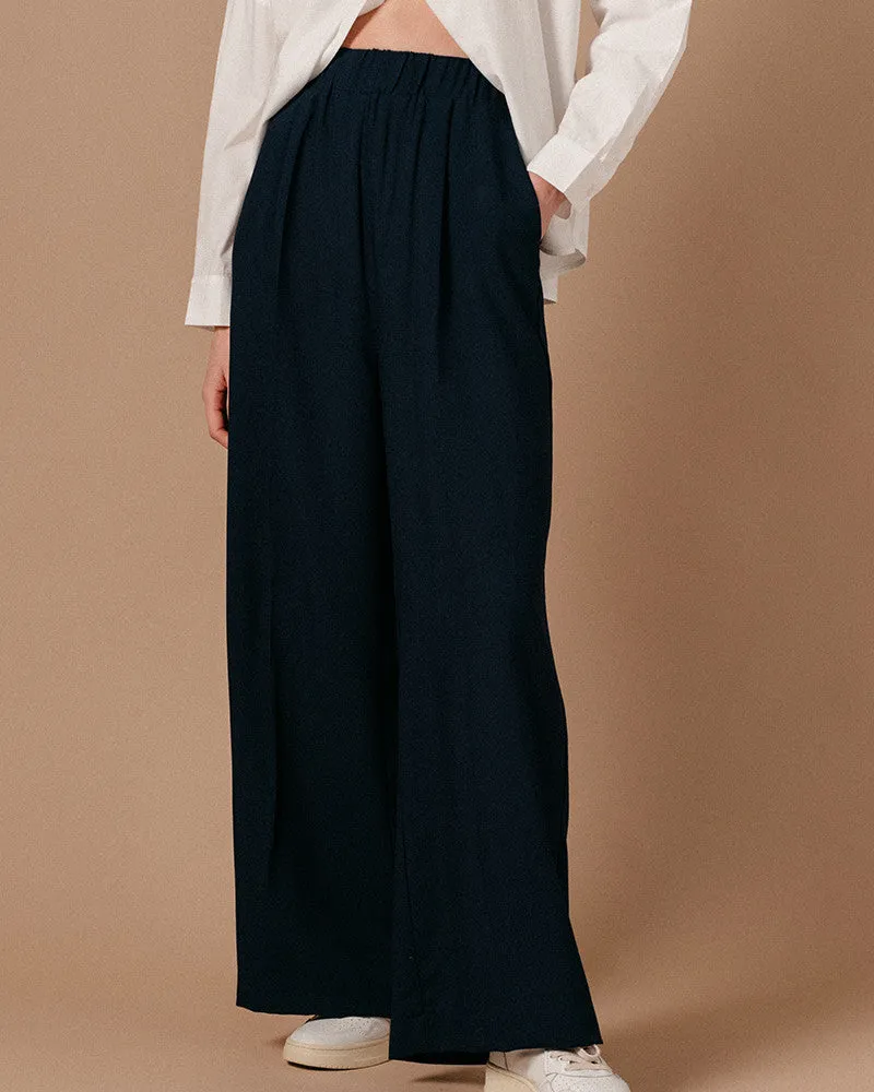 Grace & Mila Wide Leg Pleat Trousers - Marine