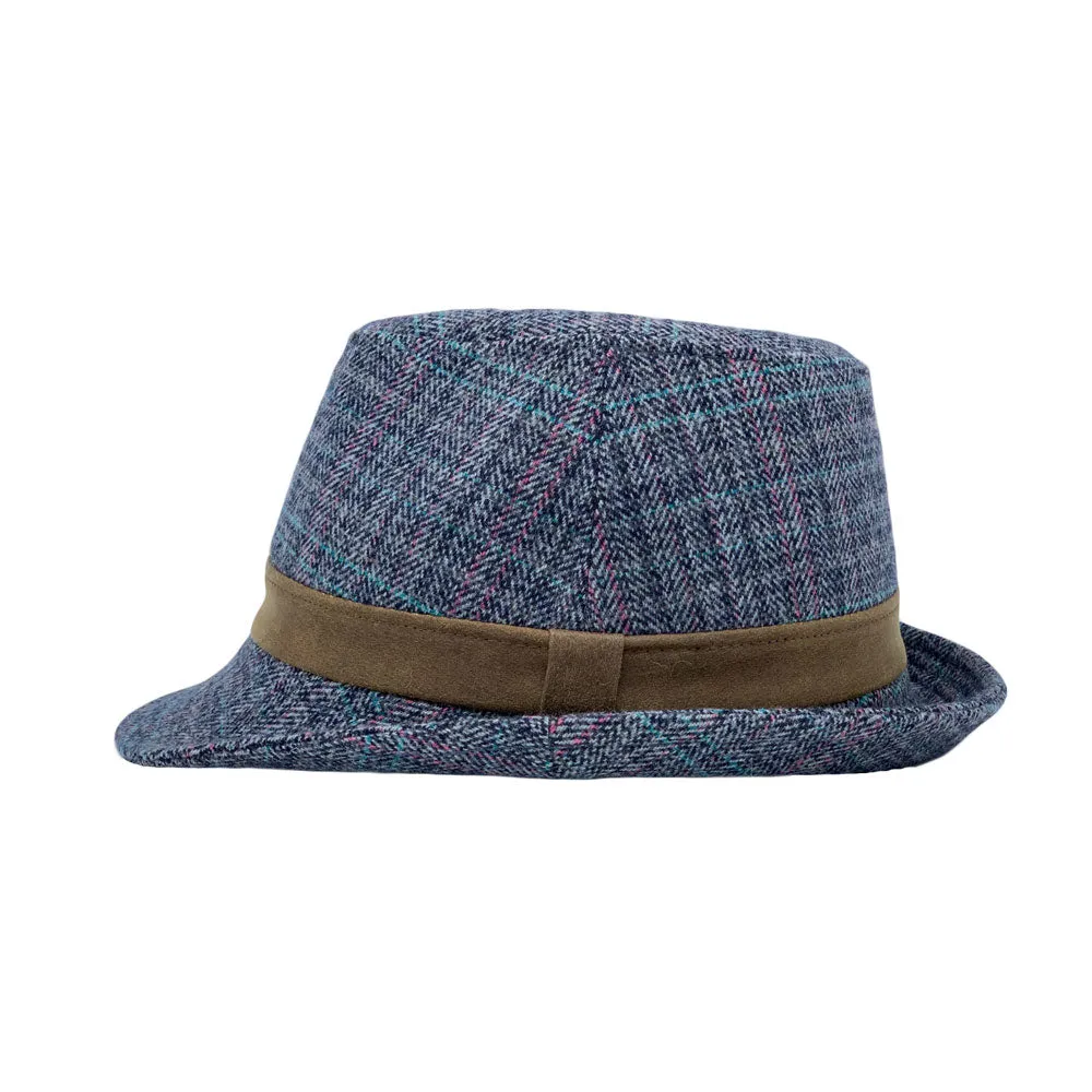 Herringbone Check Pattern Fedora Hat Wool Classic Trilby Short Brim LD61540