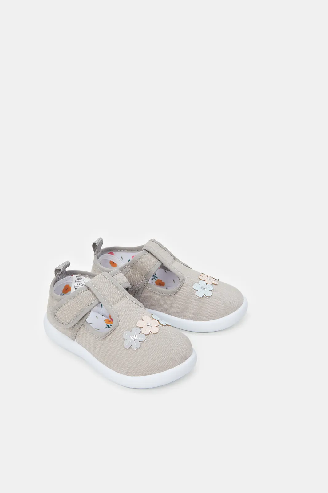 Infant Girls Grey Floral Pumps