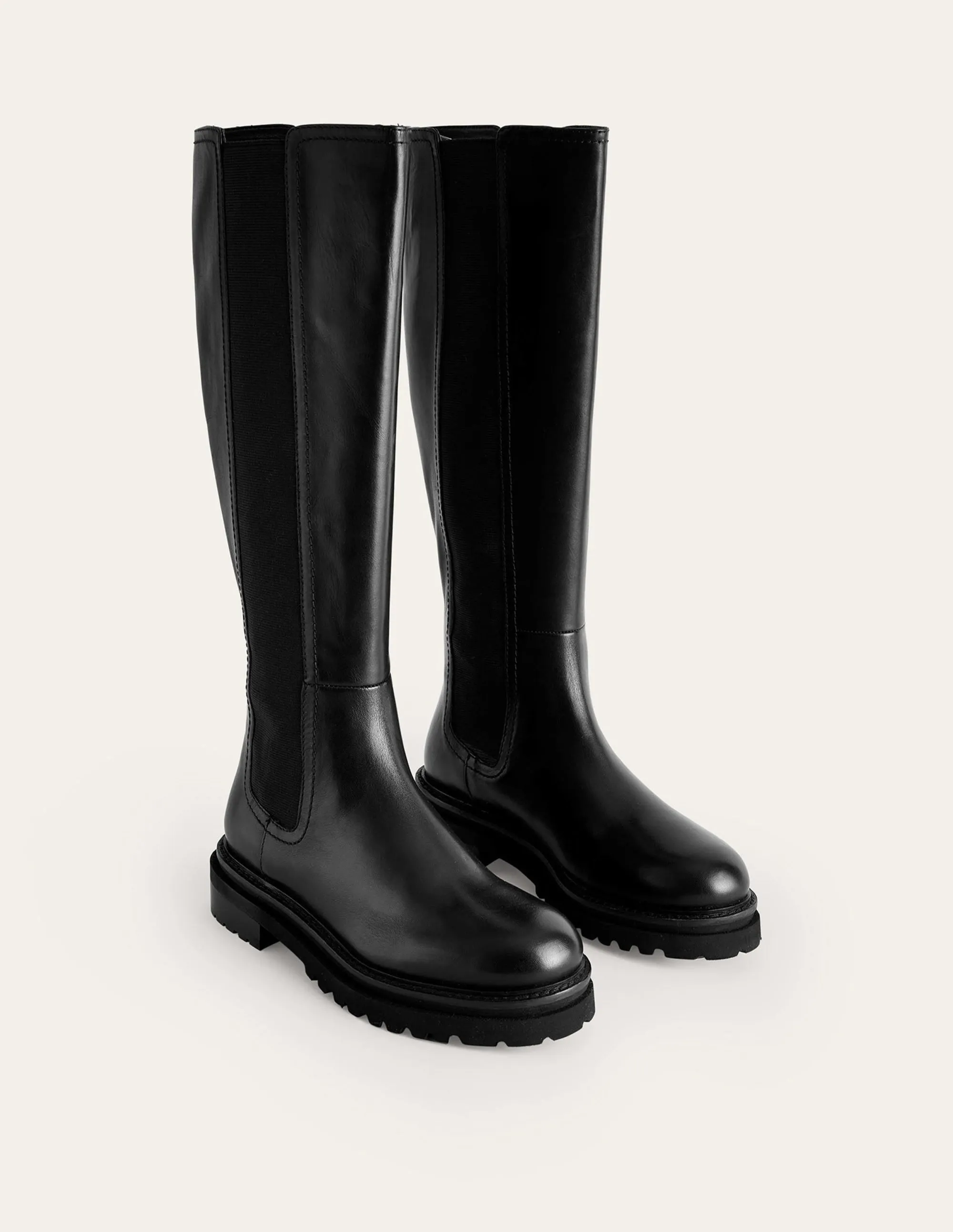 Knee-High Chelsea Boots-Black Leather