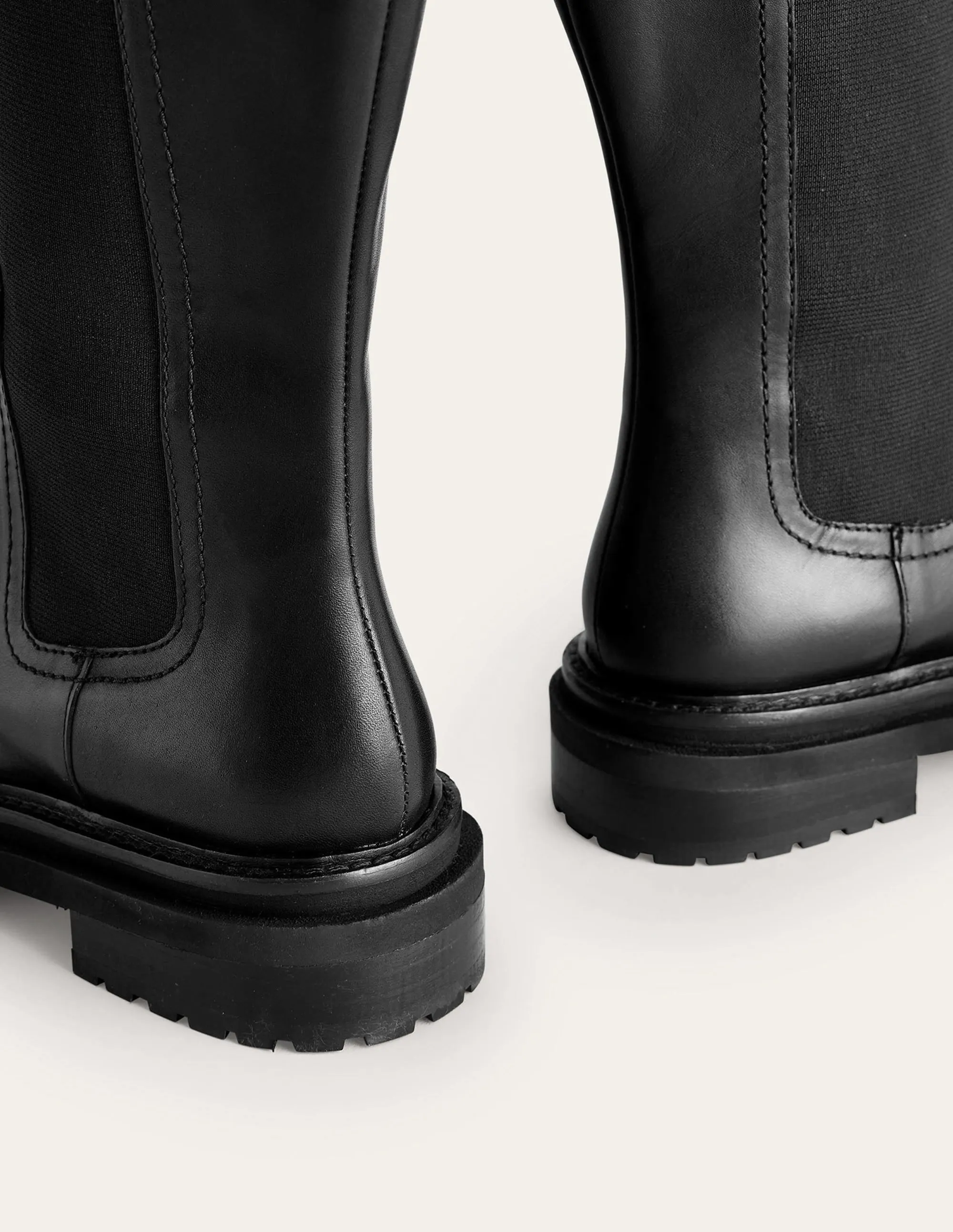 Knee-High Chelsea Boots-Black Leather