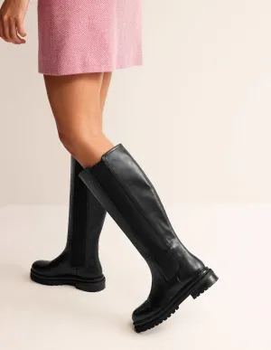 Knee-High Chelsea Boots-Black Leather