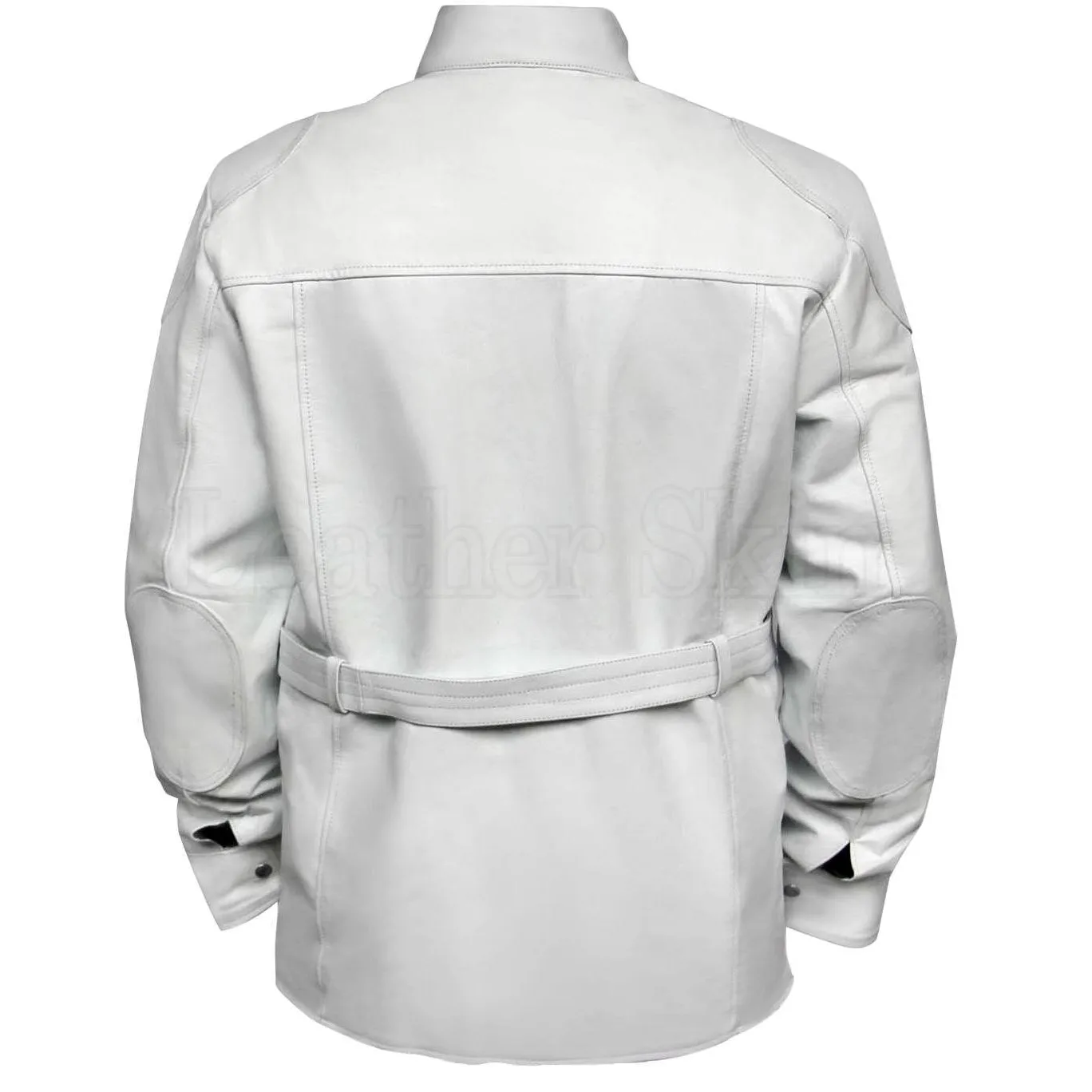 Leather Skin Men Women Unisex White Belted Genuine Leather Bomber Jacket