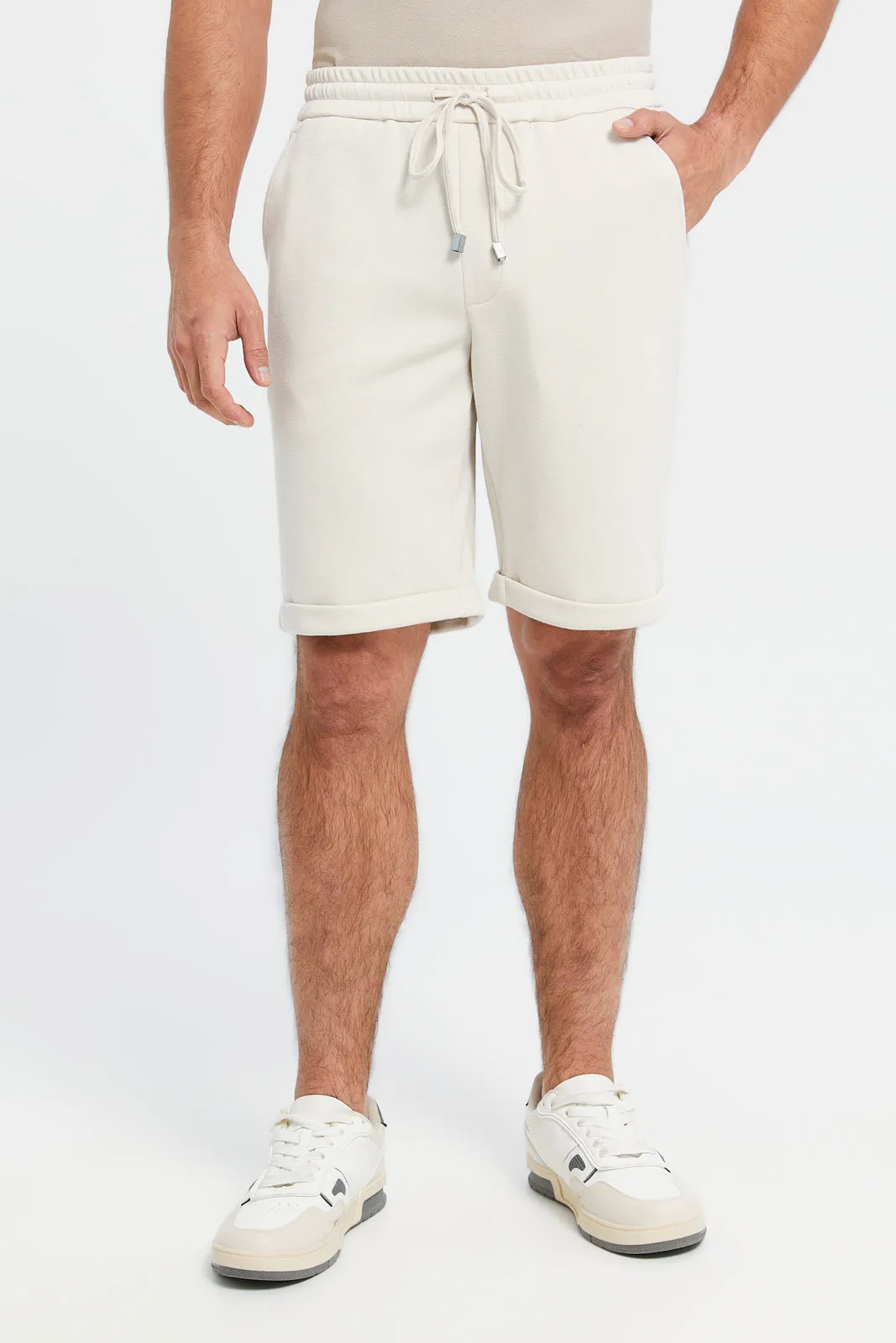 Men Beige Pull On Short