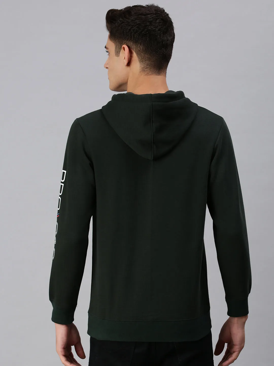 Men Hooded Graphic Print Olive Sweatshirt