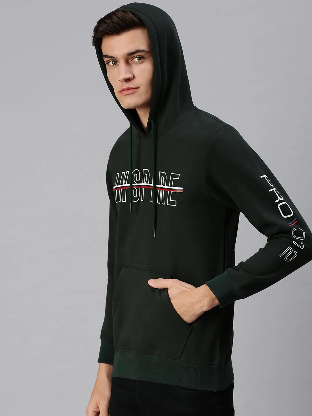 Men Hooded Graphic Print Olive Sweatshirt