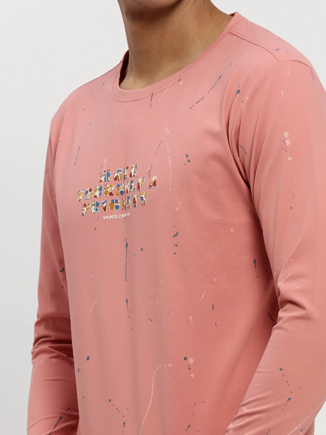 Men Peach Typographic Sweatshirt