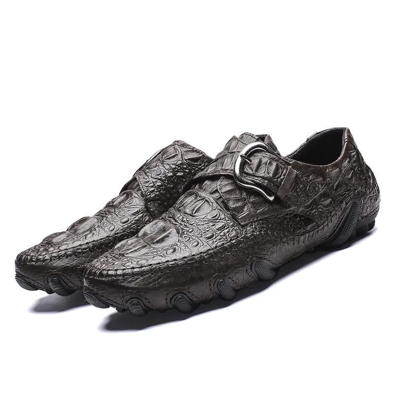 Men's casual real leather crocodile pattern cowhide luxury fashion Breathable ticket on comfortable moccasins shoes