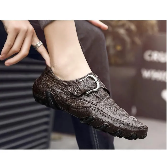 Men's casual real leather crocodile pattern cowhide luxury fashion Breathable ticket on comfortable moccasins shoes