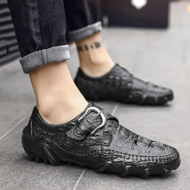 Men's casual real leather crocodile pattern cowhide luxury fashion Breathable ticket on comfortable moccasins shoes