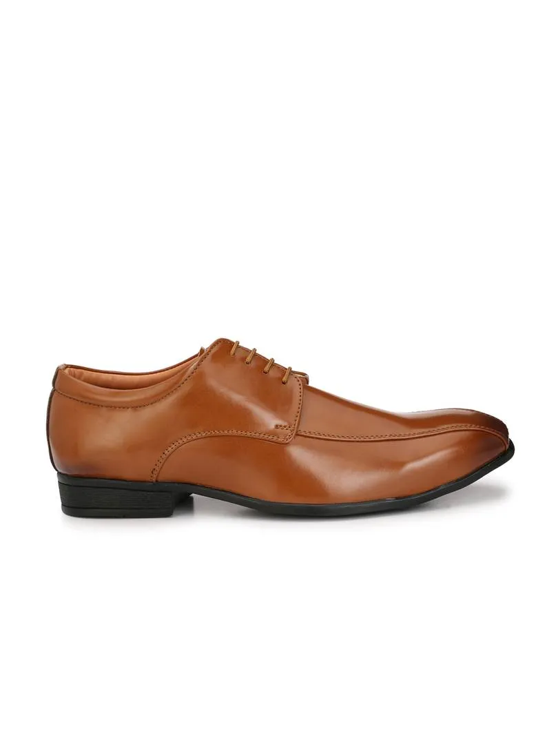 Men's Tan Derby Combination Synthetic Leather Formal Shoes