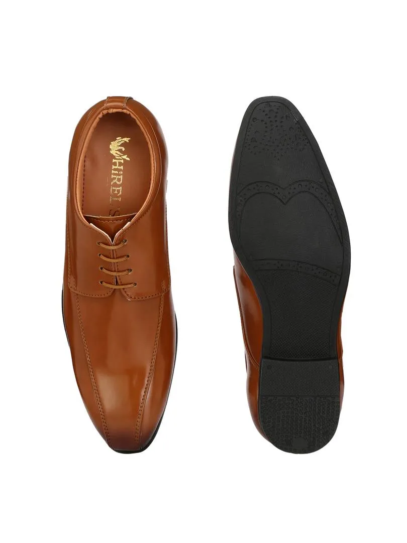 Men's Tan Derby Combination Synthetic Leather Formal Shoes