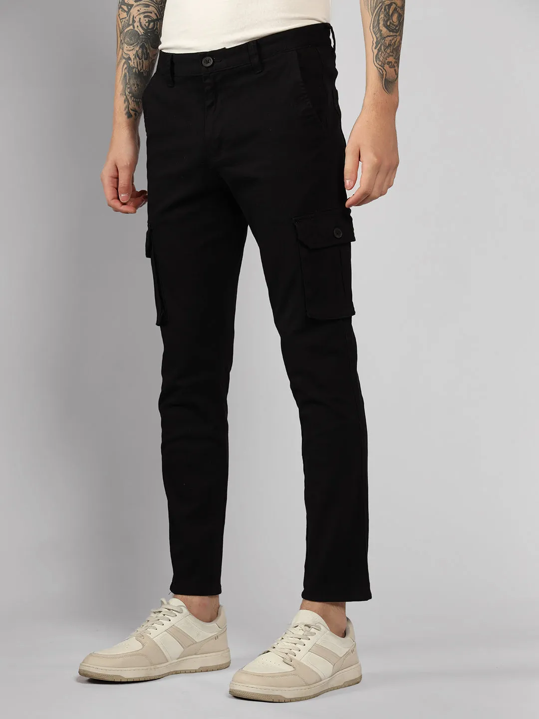 Men's Tapered Fit Cotton Cargo (Black)