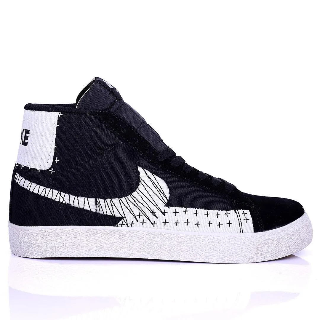 NK Exquisite White And Black Designed  Sneakers With Solid White Sole