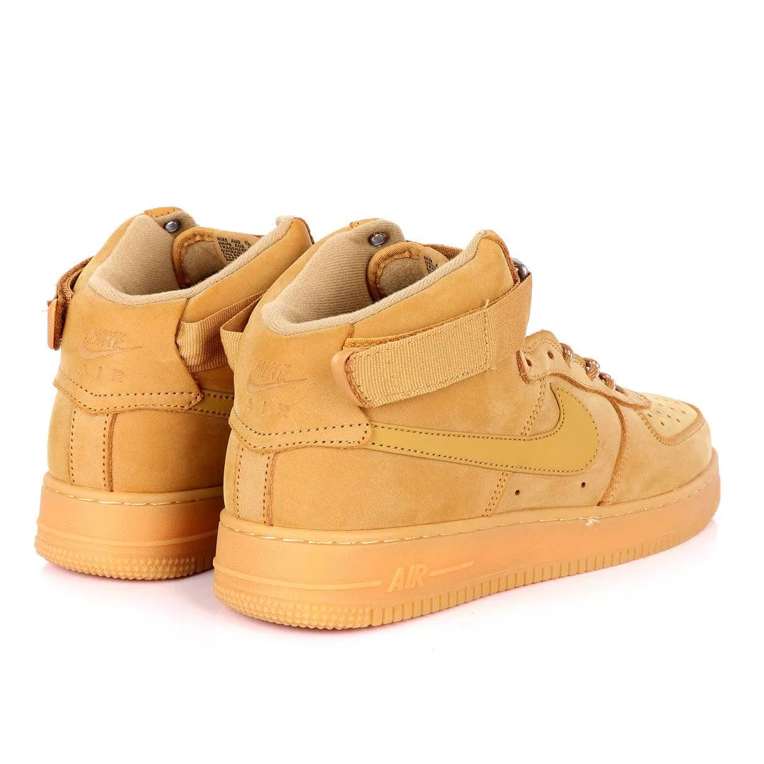 NK Force 1 High Wheat-Gum Light Brown Sneakers