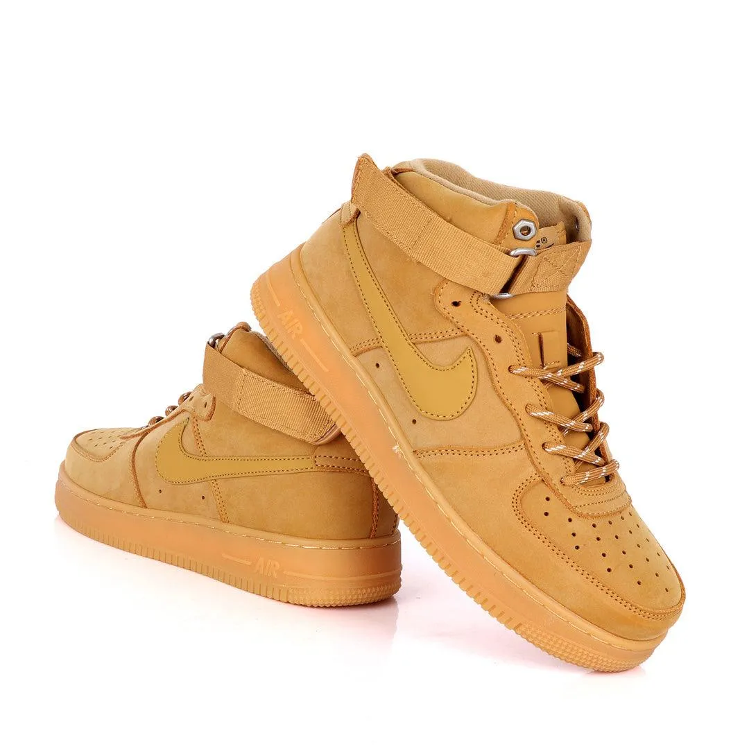 NK Force 1 High Wheat-Gum Light Brown Sneakers