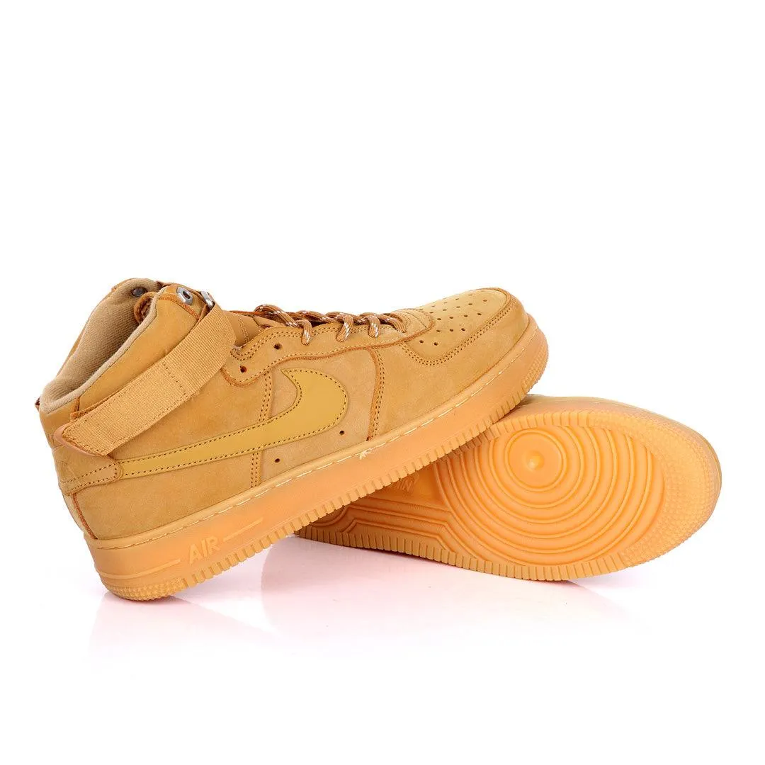 NK Force 1 High Wheat-Gum Light Brown Sneakers