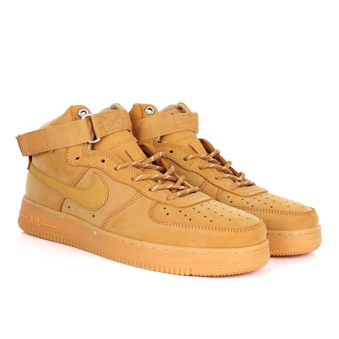 NK Force 1 High Wheat-Gum Light Brown Sneakers