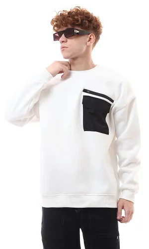 O175659 Crew Neck Long Sleeves White Winter Sweatshirt