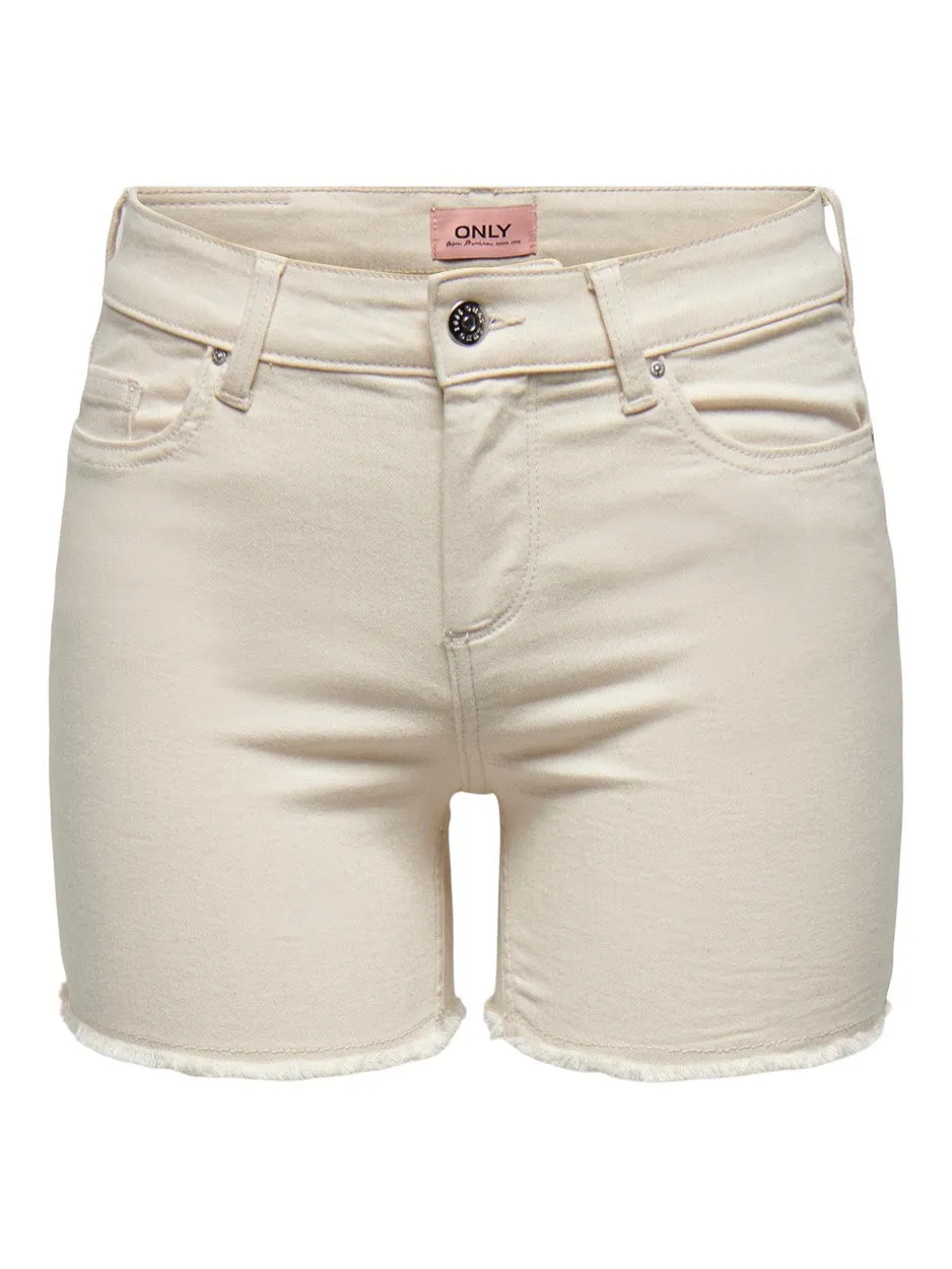 Onlblush  Life Mid Sk Raw Shorts No - Ecru