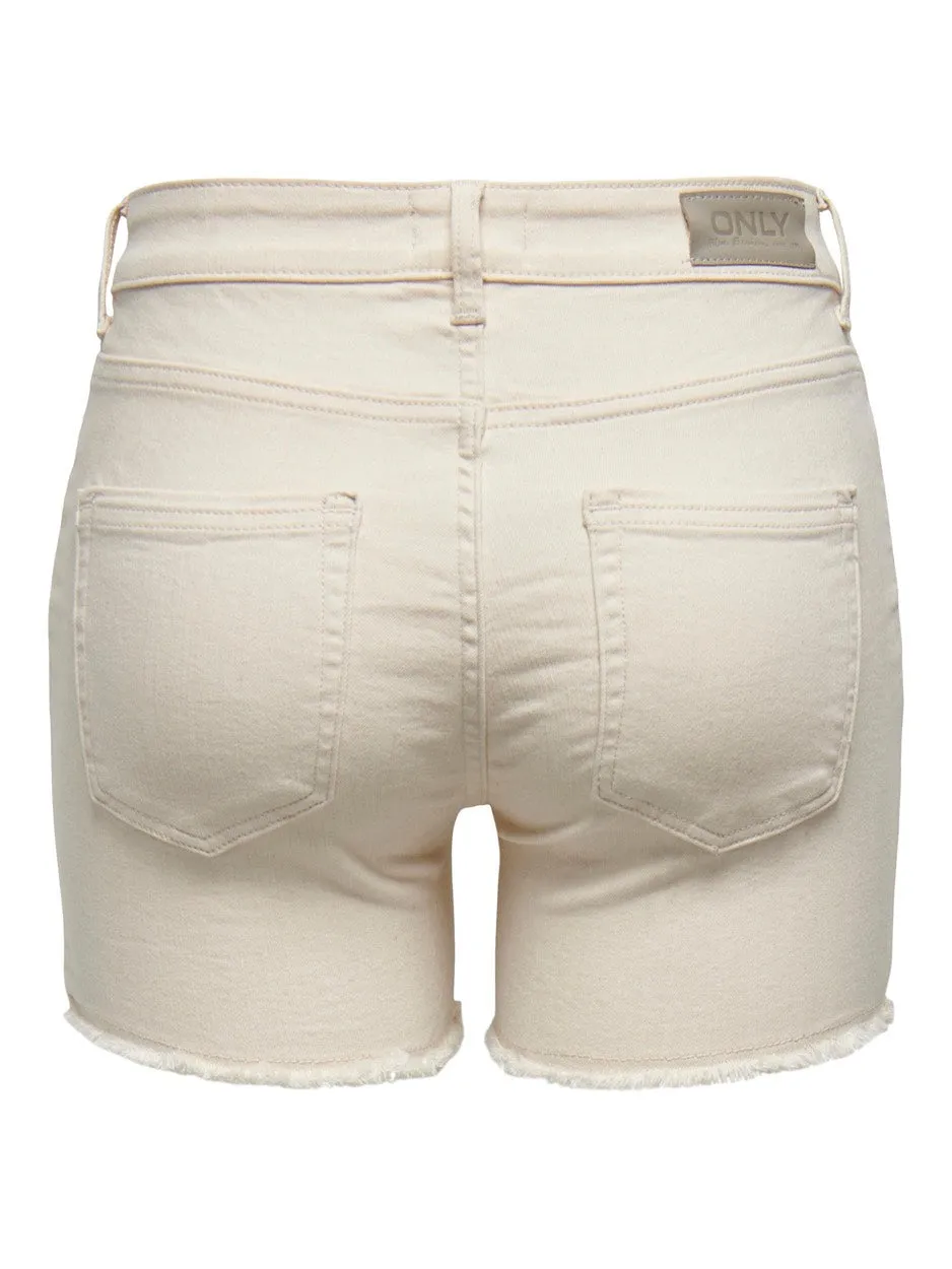 Onlblush  Life Mid Sk Raw Shorts No - Ecru