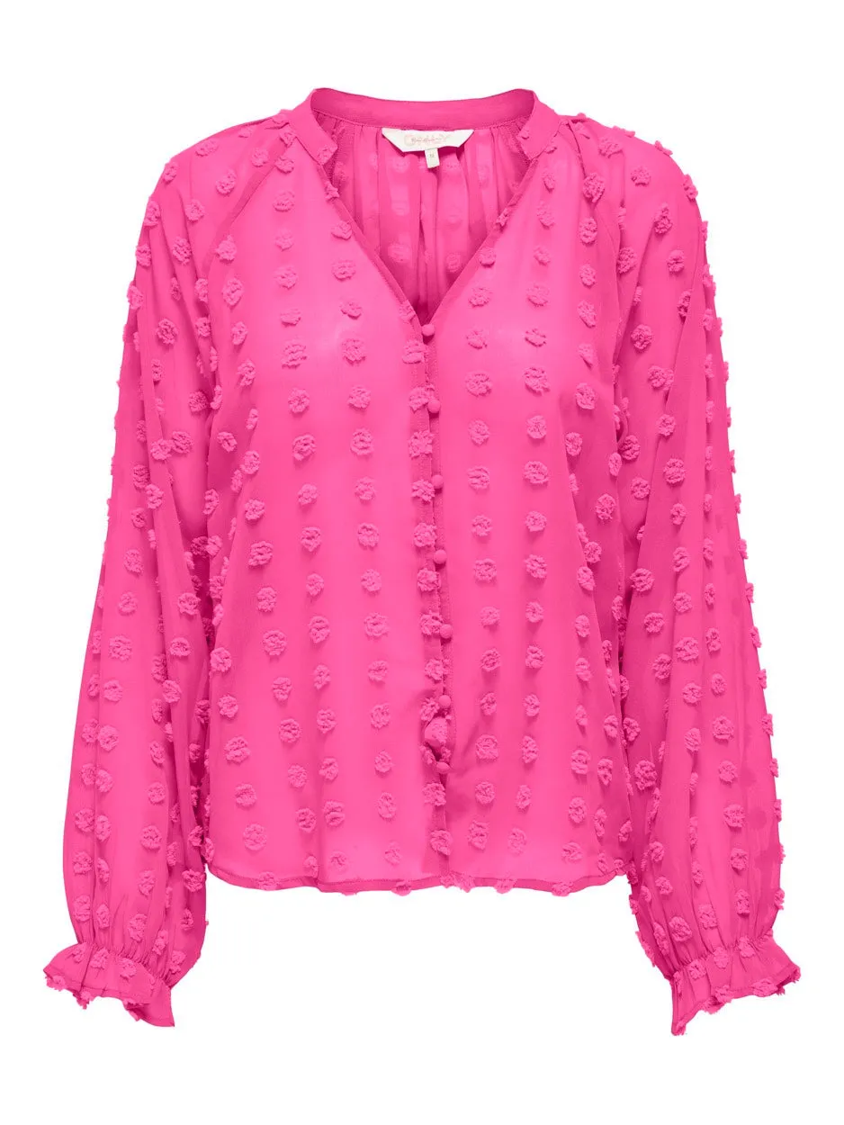 Onlpixi Dobby Life Button Top Wvn C - Fuchsia