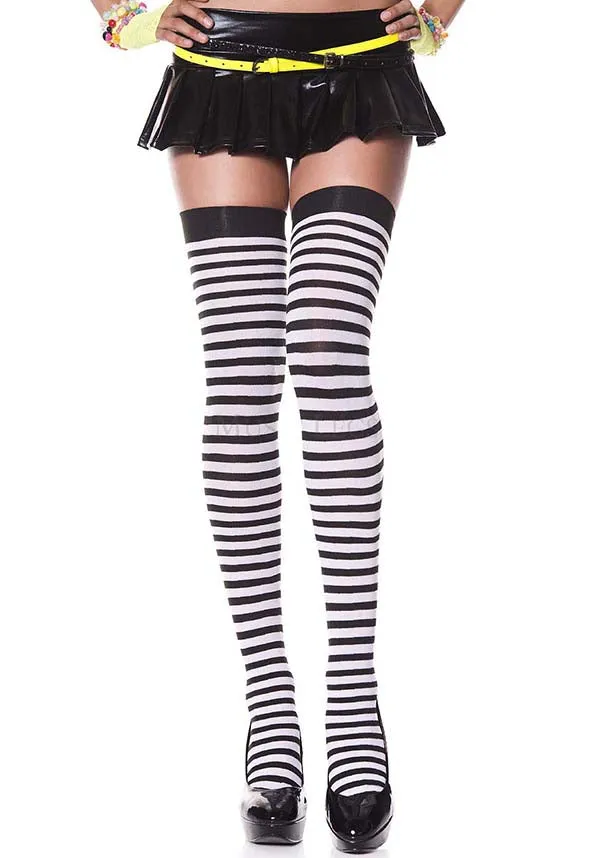 Opaque Striped [Black/White] | THIGH HIGH