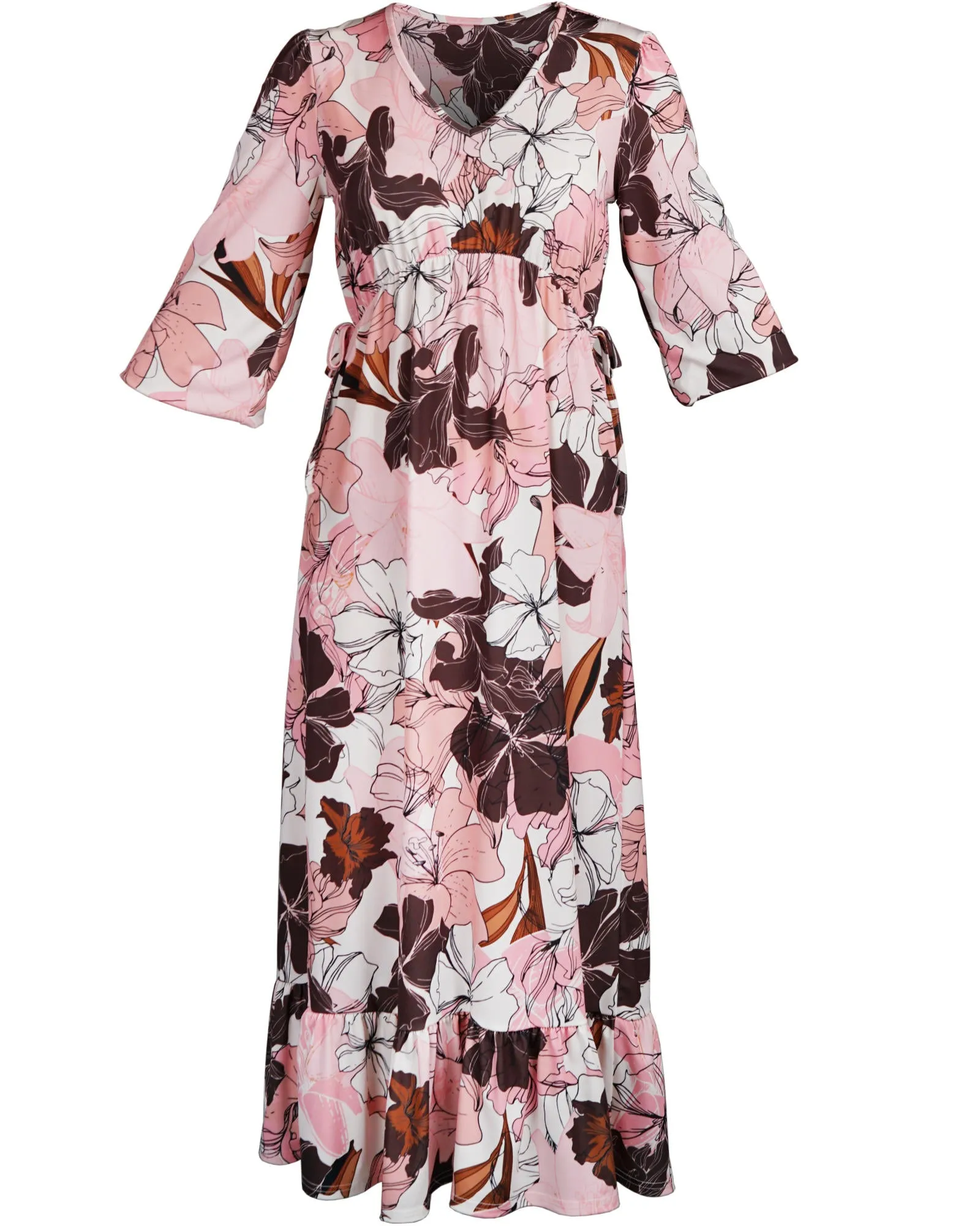 Peach Cream Copper Print Dress | Amelia Floral Soft Jersey Maxi Dress