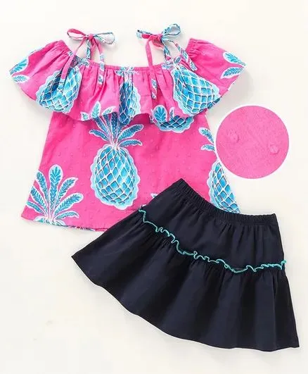 Pineapple Frill and Strap Top Skirt Set