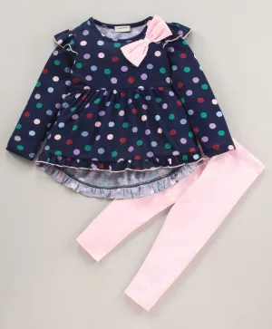 Polka Frill with Bow Top Leggings Set