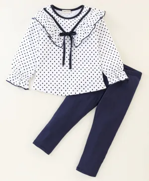 Polka V Frilled Top Leggings Set