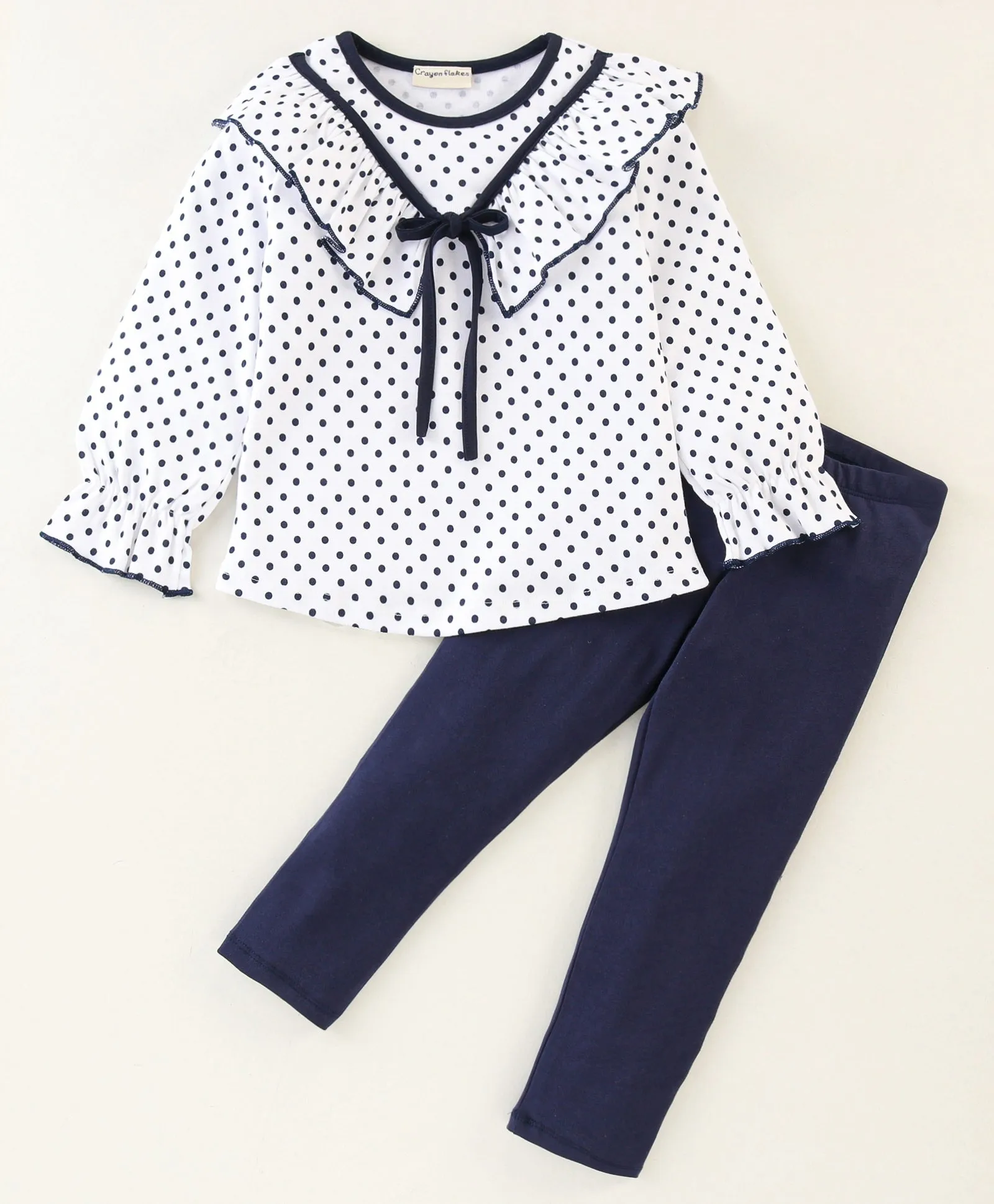 Polka V Frilled Top Leggings Set