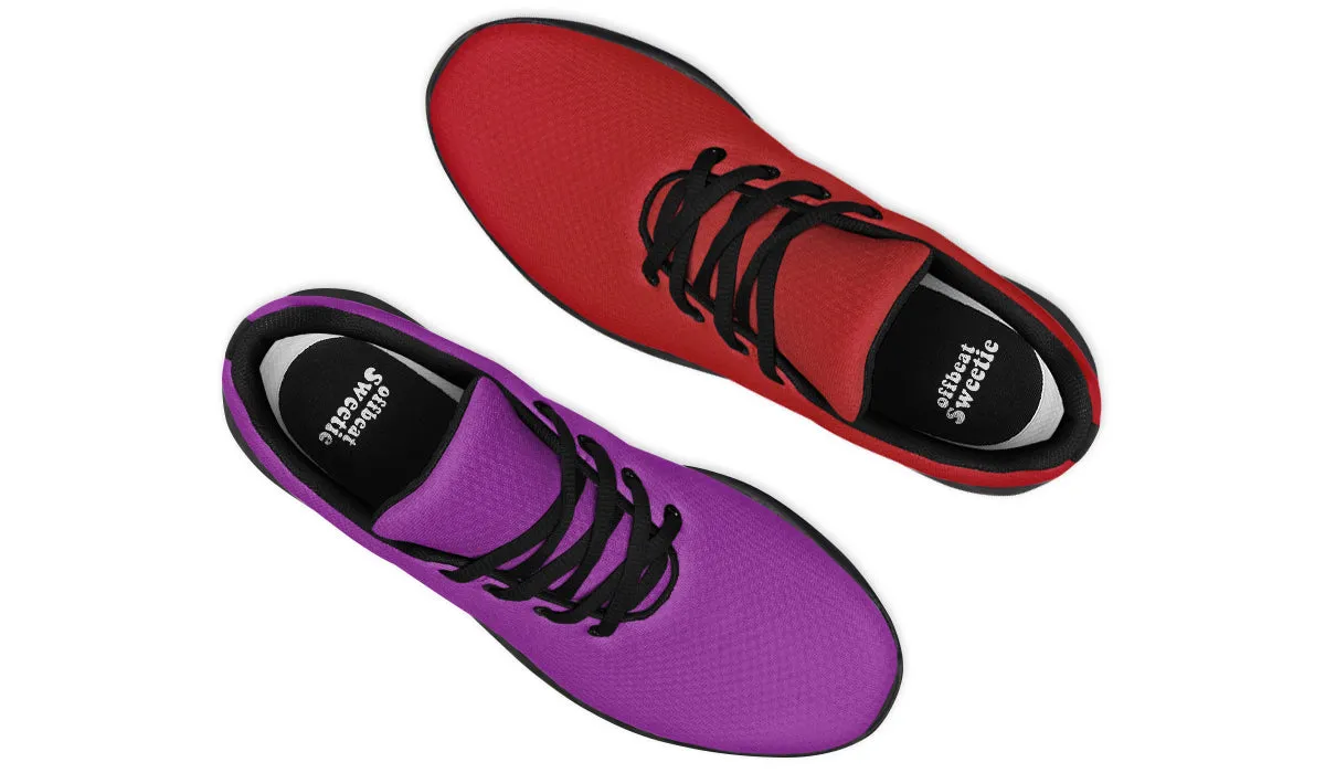 Purple And Red Mismatch Sneakers