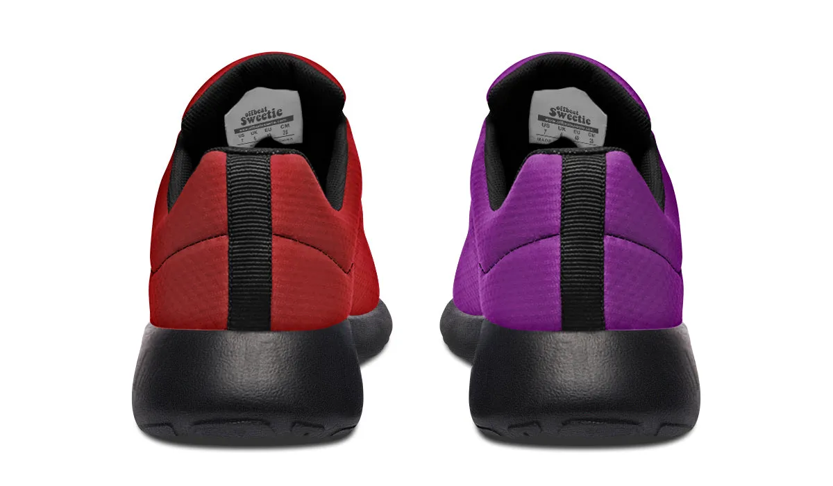 Purple And Red Mismatch Sneakers