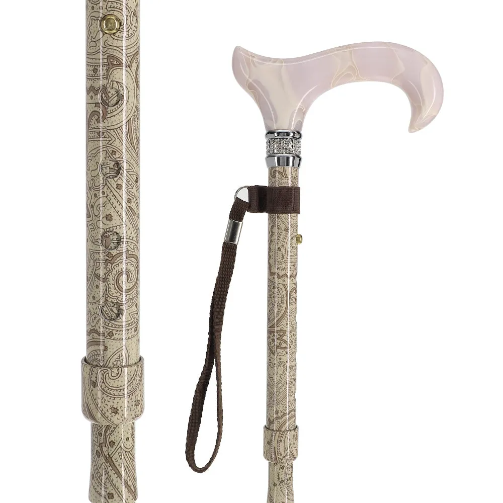 Rhinestone Pearlz Designer Folding Cane: Creme Swirl Handle