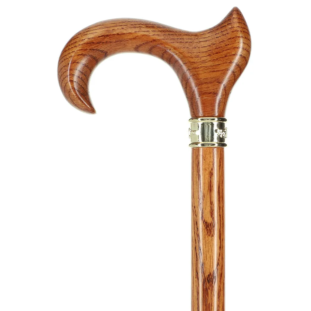 Scratch and Dent Genuine Oak Ergonomic Walking Cane with Embossed Brass RC Collar V2124