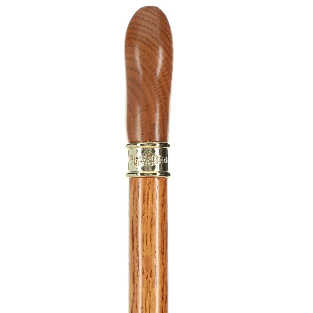 Scratch and Dent Genuine Oak Ergonomic Walking Cane with Embossed Brass RC Collar V2124