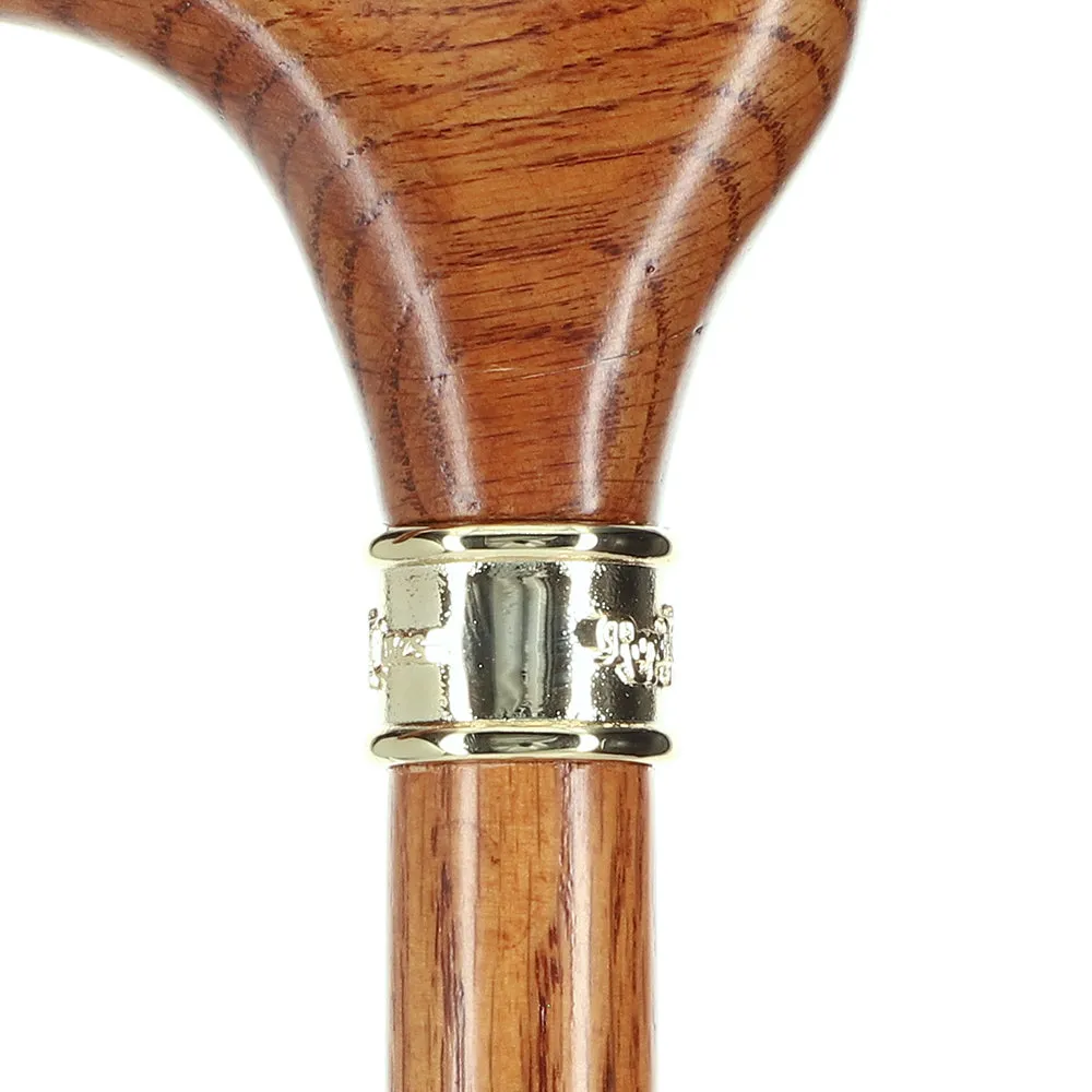 Scratch and Dent Genuine Oak Ergonomic Walking Cane with Embossed Brass RC Collar V2124