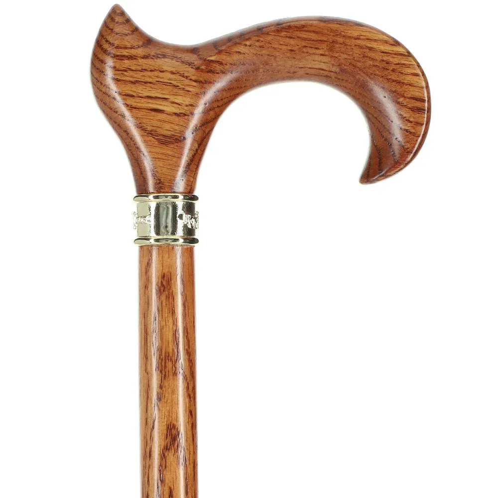 Scratch and Dent Genuine Oak Ergonomic Walking Cane with Embossed Brass RC Collar V2124