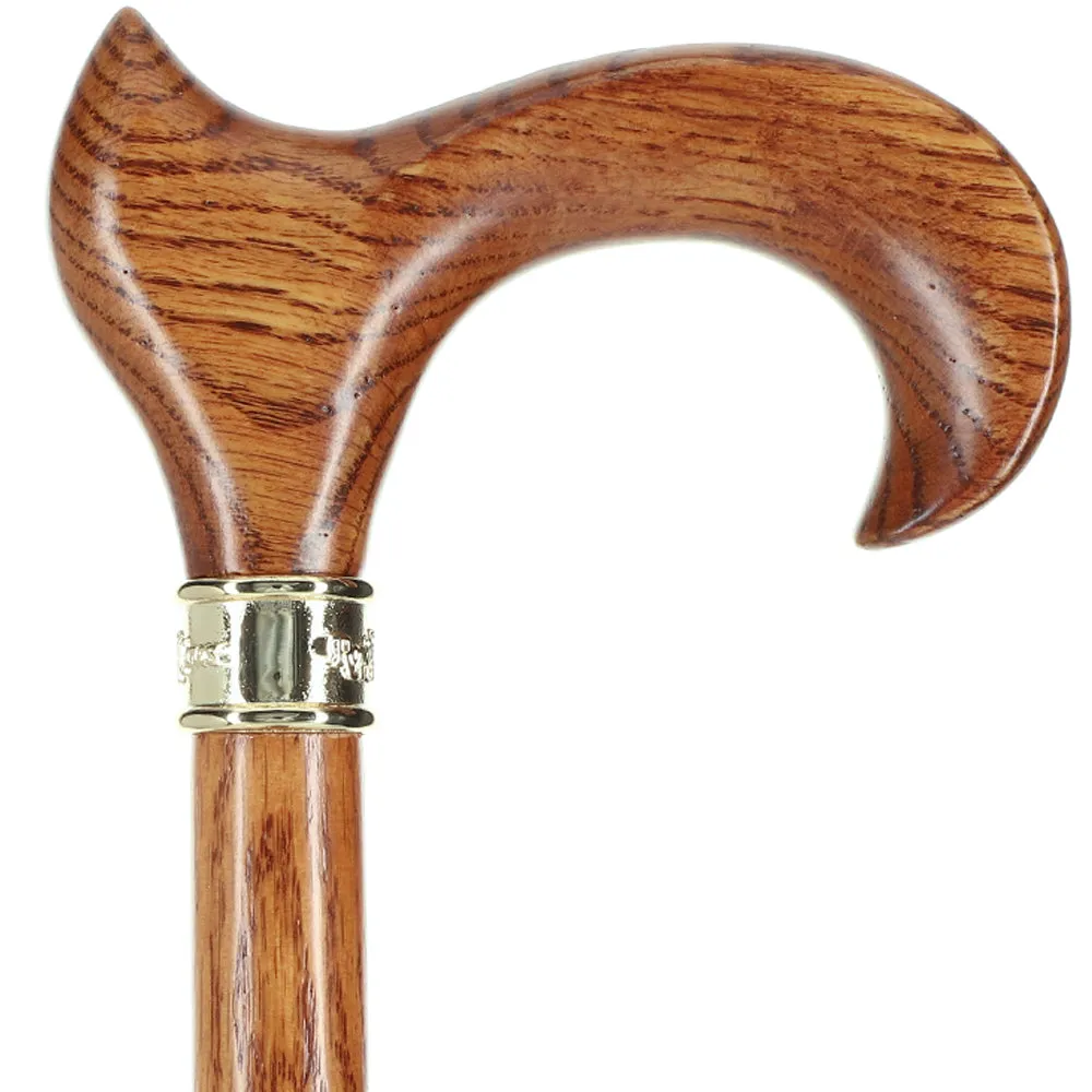 Scratch and Dent Genuine Oak Ergonomic Walking Cane with Embossed Brass RC Collar V2124