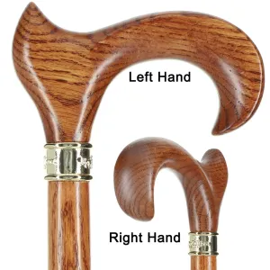 Scratch and Dent Genuine Oak Ergonomic Walking Cane with Embossed Brass RC Collar V2124