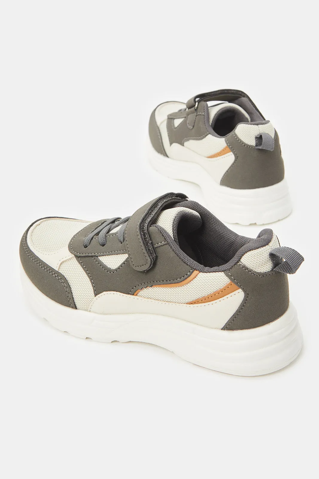 Senior Boys Beige Material Block Chunky Trainer