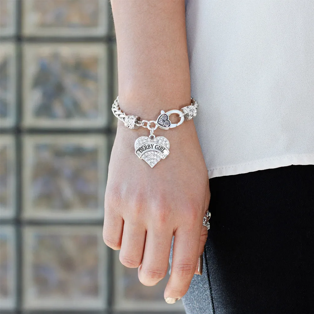 Silver Derby Girl Pave Heart Charm Braided Bracelet