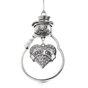 Silver Derby Girl Pave Heart Charm Snowman Ornament