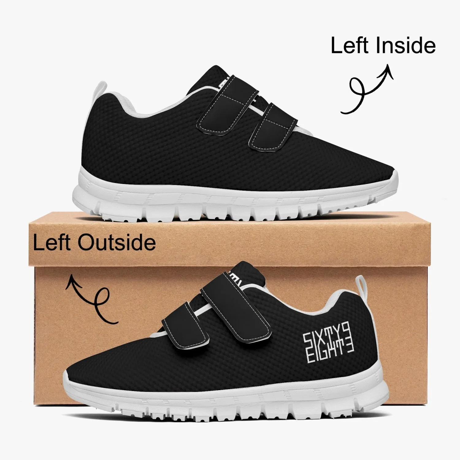 Sixty Eight 93 Logo White Black Kids Lightweight Velcro Shoe