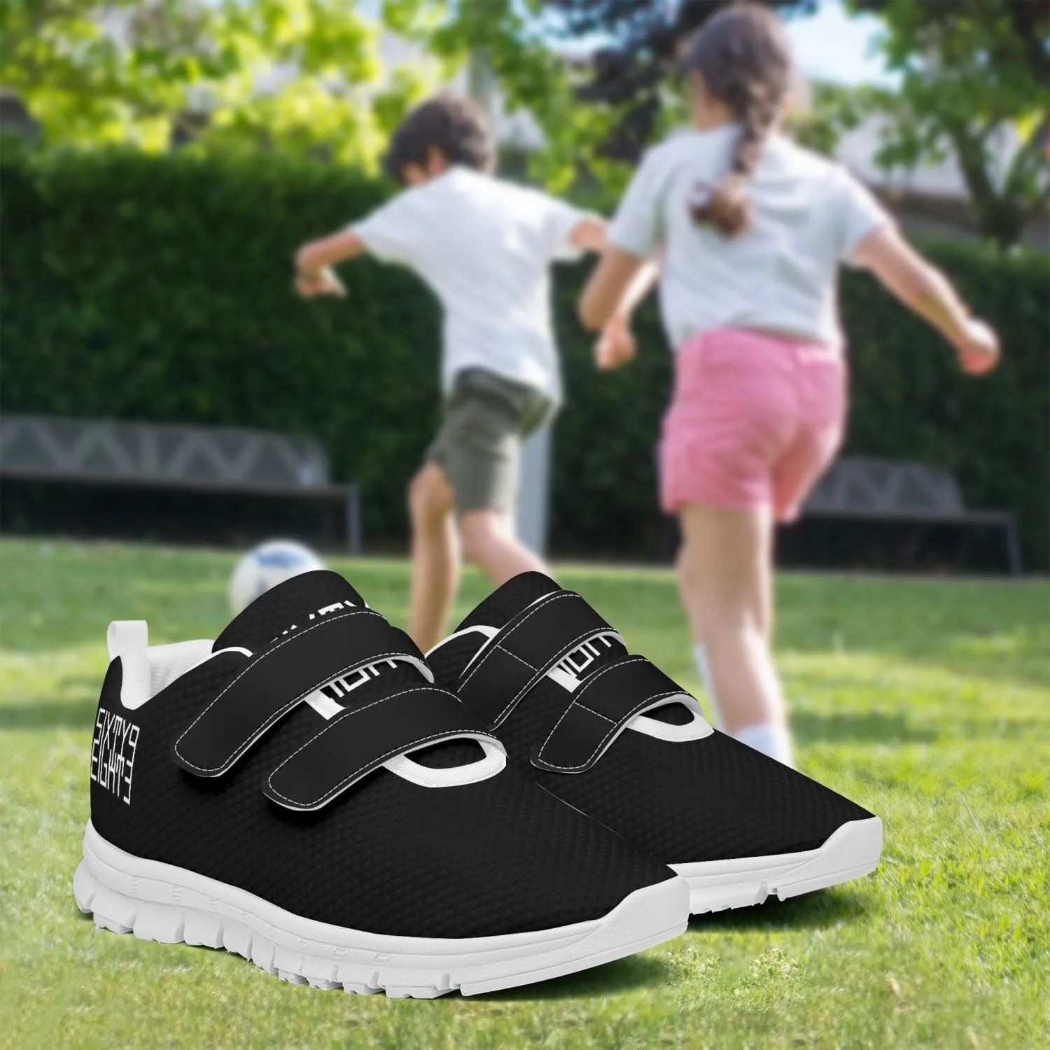 Sixty Eight 93 Logo White Black Kids Lightweight Velcro Shoe